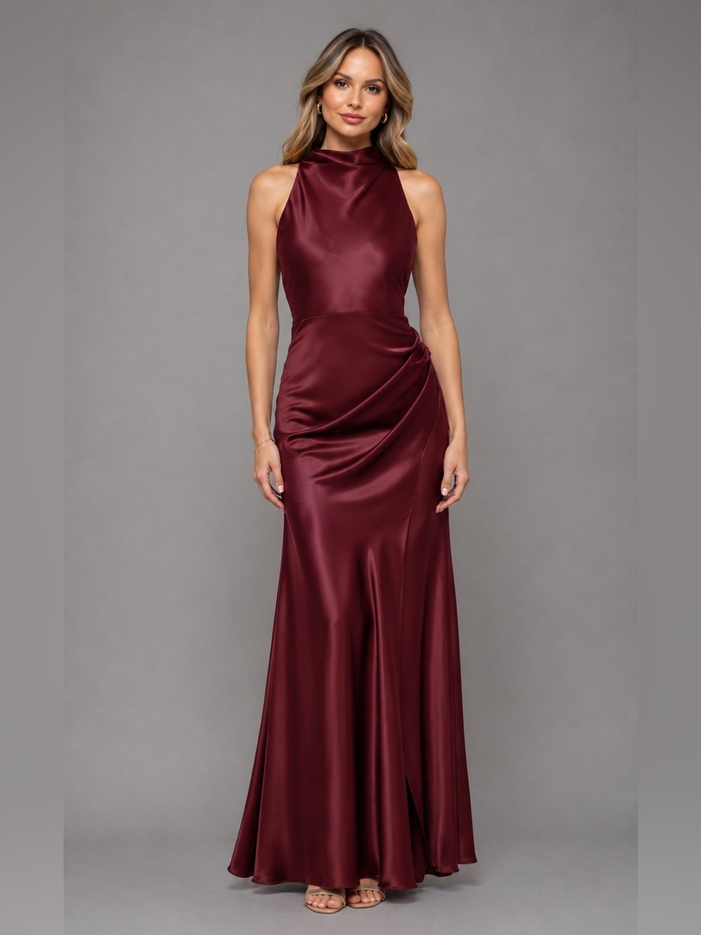 BETSY & ADAM TATUM" SATIN COWL MOCK NECK DRESS B1651